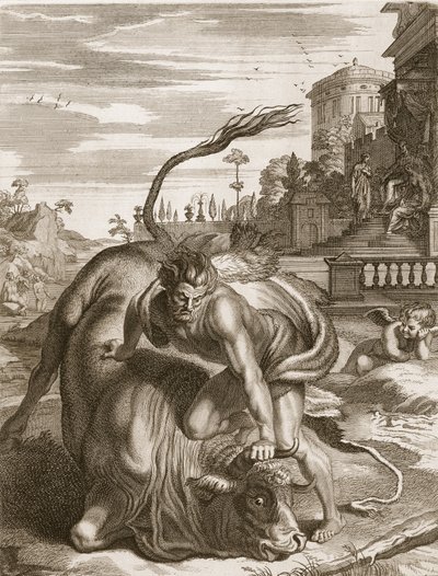 Härän muotoinen Achelous voitti Hercules, 1731 tekijältä Bernard Picart