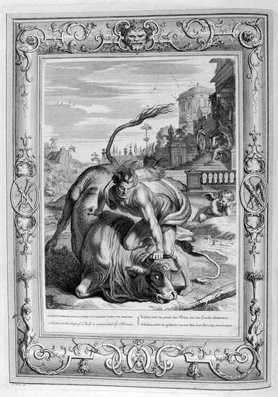 Härän muotoinen Achelous voitti Hercules, 1733 tekijältä Bernard Picart