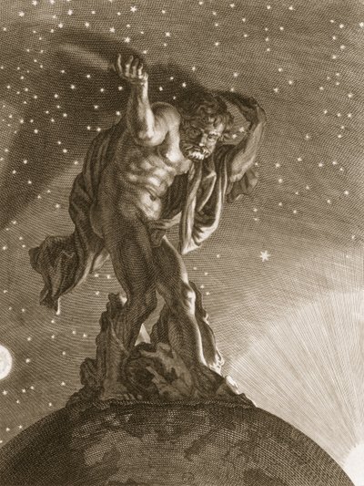 Atlas tukee taivaat harteillaan, 1731 tekijältä Bernard Picart
