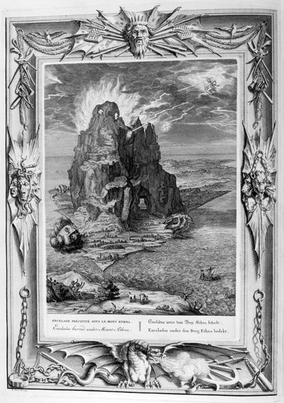 Enceladus haudattu Etna-vuoren alle, 1733 tekijältä Bernard Picart