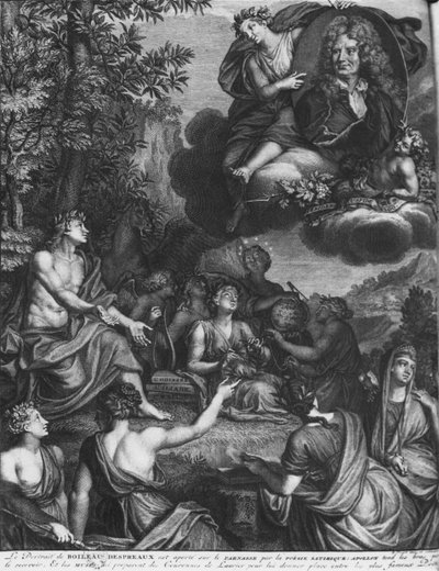 Boileau-Despreaux-nimisenä Boileau-Despreaux-nimisenä tunnetun Nicolas Boileaun teosten etukappale, Boileaun voitto, julkaistu vuonna 1718, Amsterdam tekijältä Bernard Picart