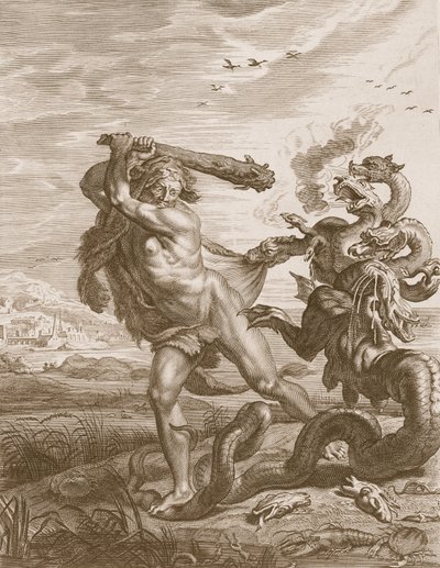 Herkules taistelee Lernian hydraa vastaan, 1731 tekijältä Bernard Picart