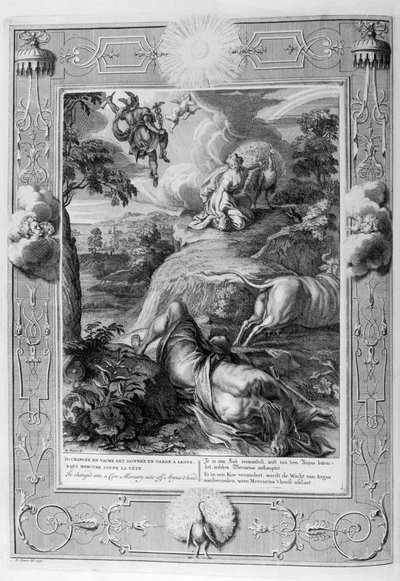 Io muuttui lehmäksi: Mercury katkaisee Argusin pään, 1733 tekijältä Bernard Picart
