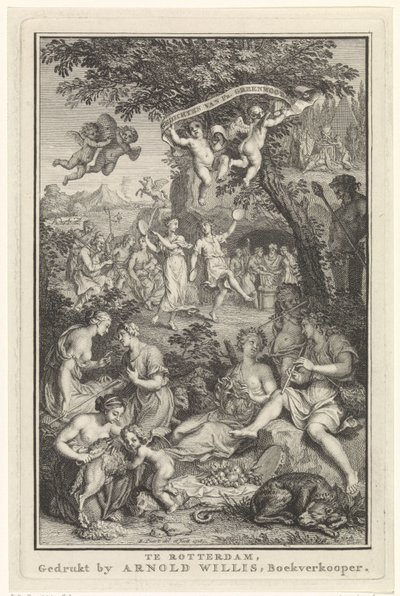 Maisema paimenten ja paimentyttärien kanssa Nimisivu: F. Greenwood, Runot, 1719 tekijältä Bernard Picart