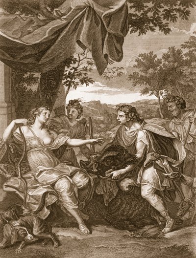 Meleager esittelee villisian pään Atalantalle, 1731 tekijältä Bernard Picart