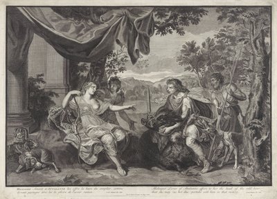 Meleager antaa kaledonian villisian pään Atalantalle History of Meleager (sarjan nimi) tekijältä Bernard Picart