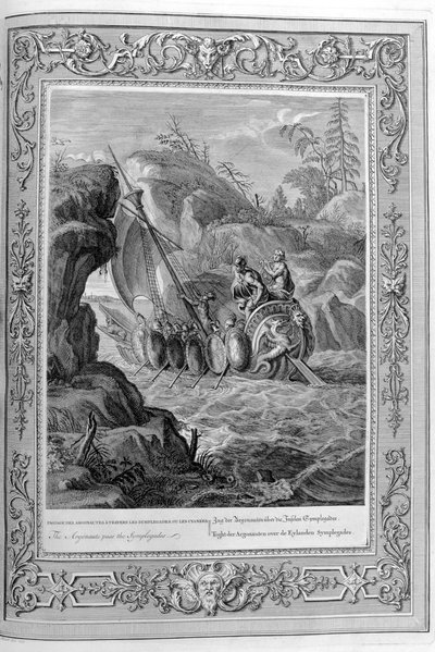 Argonautien kulku Symplegadien läpi, Hellespont, 1733 tekijältä Bernard Picart