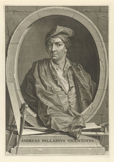 Arkkitehti Andrea Palladion muotokuva 1508-1580 Paolo Veronesen mukaan, 1716. tekijältä Bernard Picart