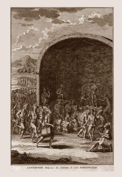 Hispaniolan saaren asukkaiden uskonnollinen seremonia, n. 1721. tekijältä Bernard Picart
