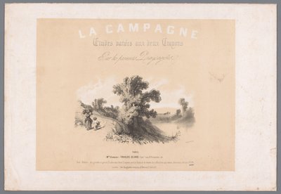 Kansi kuudelle maalaiselämää kuvaavalle printille La kampanja. Etudes varieés aux deux Crayons par les premiers Paysagistes (otsikko esineessä) Maaseutuelämän kuvaukset (sarjan nimi) La kampanja. Etudit vaihtelevat tekijältä Bernard Romain Julien