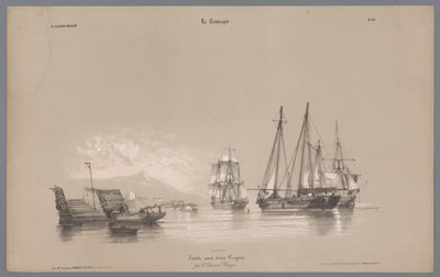 Purjelaivoja satamassa Maaseutuelämän kuvaukset (sarjan nimi) La kampanja. Etudes varieés aux deux Crayons (sarjan nimi esineellä) tekijältä Bernard Romain Julien
