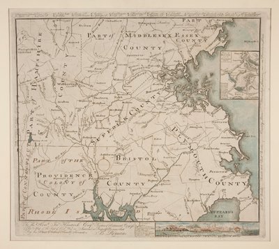 Bostonin ja ympäristön kartta, n. 1775 tekijältä Bernard Romans