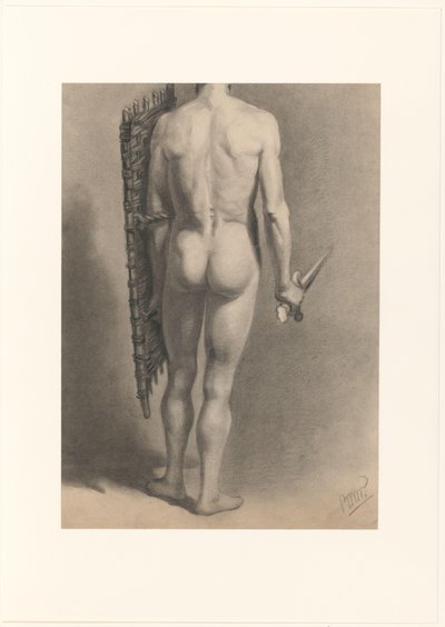 Mies alaston miekalla ja kilvellä, takaa katsottuna tekijältä Bernard Willem Wierink (signed by artist)