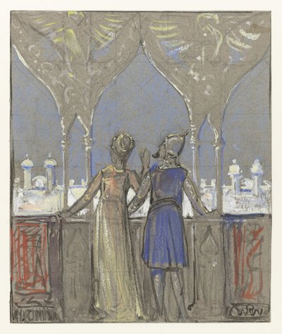 Pariskunta katselee itämaista kaupunkia tekijältä Bernard Willem Wierink (signed by artist)