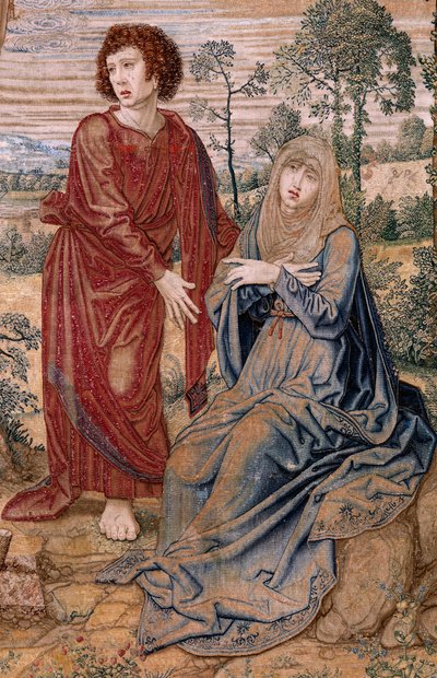 Flanderin kuvakudos. Kaarle V:n sarja Dais (Itävallan Margaretan baldakin). Armon Kristus (Cristo de la Misericordia). Tapiopaneeli kattojen takana. Malli Bernard van Orley (1491-1542). Valmistus Pieter de Pannemaker, Bryssel. 1518-1524. Kangas G tekijältä Bernard van Orley