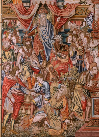 Flanderin kuvakudos. Sarja The Honours; Aatelisto (La Nobleza). Sarjan neljäs kuvakudos. Mallisarjakuvapiirtäjät Bernard van Orleyn ja Jan Gossaertin (Mabuse) piiristä. Valmistus Pieter van Aelst, Bryssel. Noin 1550. Kangas Kulta, hopea, silkki ja woo tekijältä Bernard van Orley