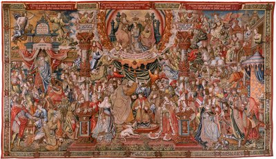 Flanderin kuvakudos. Sarja The Honours; Aatelisto (La Nobleza). Sarjan neljäs kuvakudos. Mallisarjakuvapiirtäjät Bernard van Orleyn ja Jan Gossaertin (Mabuse) piiristä. Valmistus Pieter van Aelst, Bryssel. Noin 1550. Kangas Kulta, hopea, silkki ja woo tekijältä Bernard van Orley