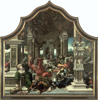 Jobin talon tuho, kärsivällisyyden hyveen triptyykin keskuspaneeli, 1521 tekijältä Bernard van Orley