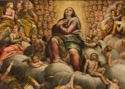 Apse, Bernardino Gattin alttaritaulu nimeltä Il Sojaro, Giovanni Battista Trottin täydentämä IL Malosso, Neitsyt taivaaseenas tekijältä Bernardino Gatti