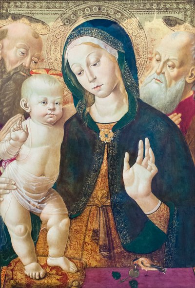 Neitsyt ja lapsi kahden pyhän kanssa, n. 1500 (öljy paneelille) tekijältä Bernardino Fungai