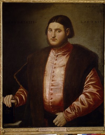 Miehen muotokuva (miehen muotokuva). Bernardino Licinion maalaus (noin 1489-noin 1565), öljy kankaalle tekijältä Bernardino Licinio