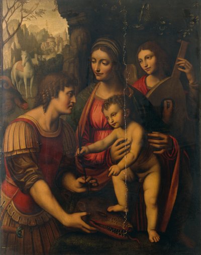 Madonna ja lapsi Pyhän Yrjön ja enkelin kanssa (öljy paneelissa) tekijältä Bernardino Luini