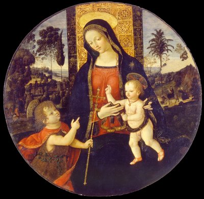 Neitsyt ja lapsi Johannes Kastajan kanssa poikana, 1490-1500 tekijältä Bernardino Pinturicchio