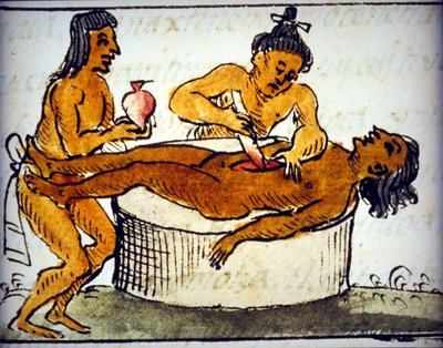 Ihmisuhri: rituaaliuhri atsteekkien keskuudessa. Bernardino de Sahagunin käsikirjoituksesta tekijältä Bernardino de Sahagun