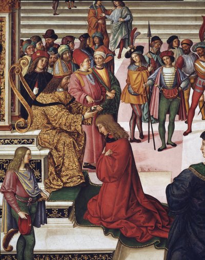 Keisari Fredrik III kruunasi Enea Silvio Piccolominin (Pius II) lyhytrunoilijaksi. Yksityiskohta - Tuore tekijältä Bernardino di Betto Pinturicchio