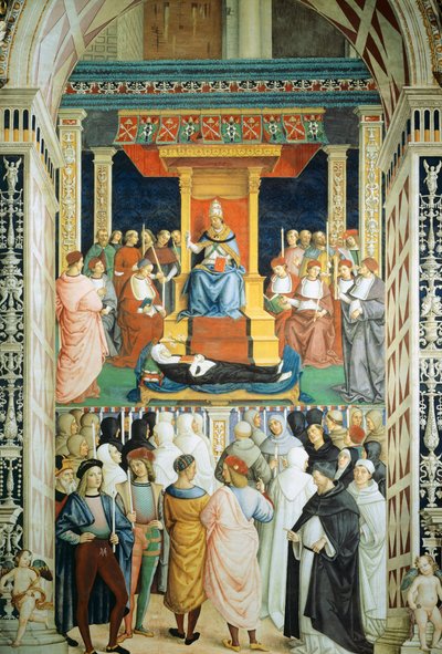 Pius II julisti pyhäksi Katariina Sienalaiseksi vuonna 1461 tekijältä Bernardino di Betto Pinturicchio
