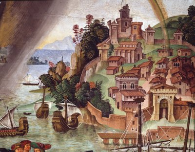 Paavi Pius II menossa Baselin kirkolliskokoukseen. Yksityiskohta - Fresco tekijältä Bernardino di Betto Pinturicchio