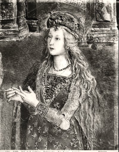 Pyhä Katariina, mahdollisesti muotokuva Lucrezia Borgiasta (1480-1519) Pyhien elämä -sarjasta, Sala dei Santi, 1492-1494 tekijältä Bernardino di Betto Pinturicchio