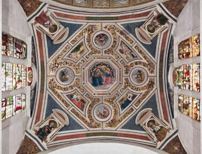 Neitsyen kruunaus "" Neljä evankelistaa"" "Sibylit"" ja "" kirkon tohtorit"" Pinturicchion (Bernardino di Betto) (1454-1513) tekemä kuoron holvi - 1508-1510 basilika Santa Maria del Popolo (Santa Maria del Popin kirkko tekijältä Bernardino di Betto Pinturicchio
