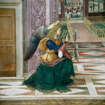 Arkkienkeli Gabriel, julistuksen yksityiskohta tekijältä Bernardino di Betto Pinturicchio