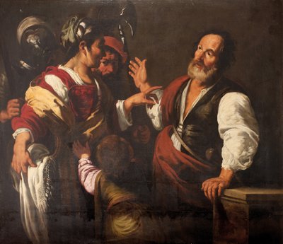Pyhän Pietarin kieltäminen (öljy kankaalle) tekijältä Bernardo (follower of) Strozzi