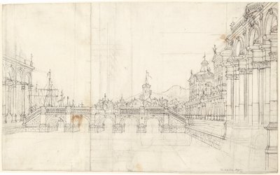 Palatsien capriccio ja loggia klassista siltaa päin tekijältä Bernardo Bellotto