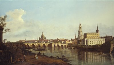 Näkymä Dresdenistä Elbe-joen oikealta rannalta Augustusbrucken yläpuolelta (öljy kankaalle) (Oulu kankaalle) tekijältä Bernardo Bellotto