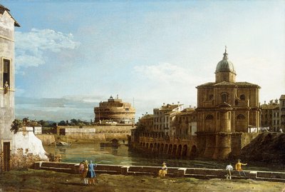 Näkymä Roomaan Tiberin varrella, San Giovanni dei Fiorentinin kirkon takana, tekijältä Bernardo Bellotto