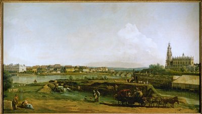 Dresden, Saksa, Elben vasemmalta rannalta, linnoitusten alapuolelta (öljy kankaalle). tekijältä Bernardo Bellotto