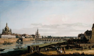 Dresden Elben oikealta rannalta, Augustuksen sillan yläpuolelta. tekijältä Bernardo Bellotto
