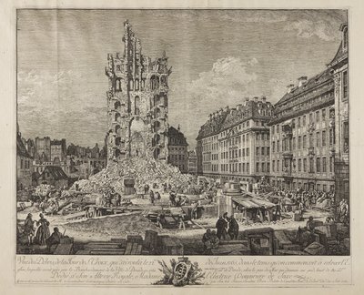 Vanhan Kreuzkirchen rauniot, Dresden tekijältä Bernardo Bellotto