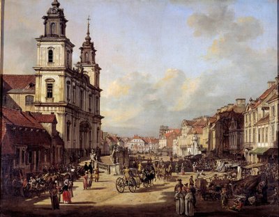 Näkymä Krakowskie-kadulle Nowyswiat-kadulta Varsovassa vuonna 1778 Bernardo Bellotton (1720-1780) maalaus 1778 Varsova, Kansallismuseo tekijältä Bernardo Bellotto
