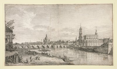 Näkymä Dresdenin sillalle Elben yli tekijältä Bernardo Bellotto