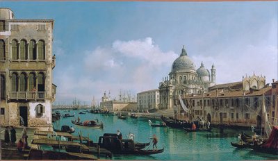 Näkymä Grand Canalille: Santa Maria della Salute ja Dogana Campo Santa Maria Zobenigolta. tekijältä Bernardo Bellotto