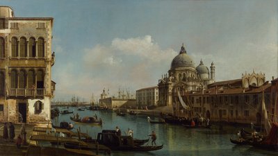 Näkymä Grand Canalille: Santa Maria della Salute ja Dogana Campo Santa Maria Zobenigolta. tekijältä Bernardo Bellotto