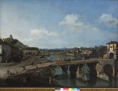 Näkymä muinaiselle sillalle Po-joen yli Torinossa, 1745 tekijältä Bernardo Bellotto