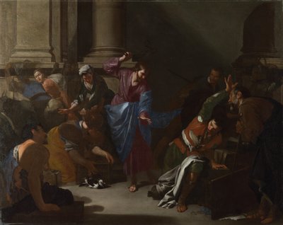 Kristus ajoi kauppiaat temppelistä, n. 1645 tekijältä Bernardo Cavallino