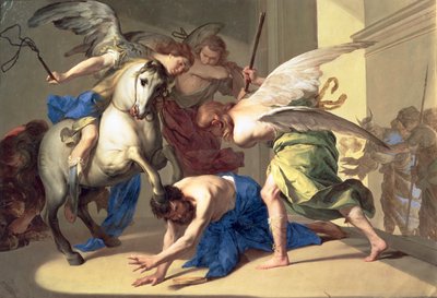 Heliodoruksen karkottaminen temppelistä, noin 1650 tekijältä Bernardo Cavallino
