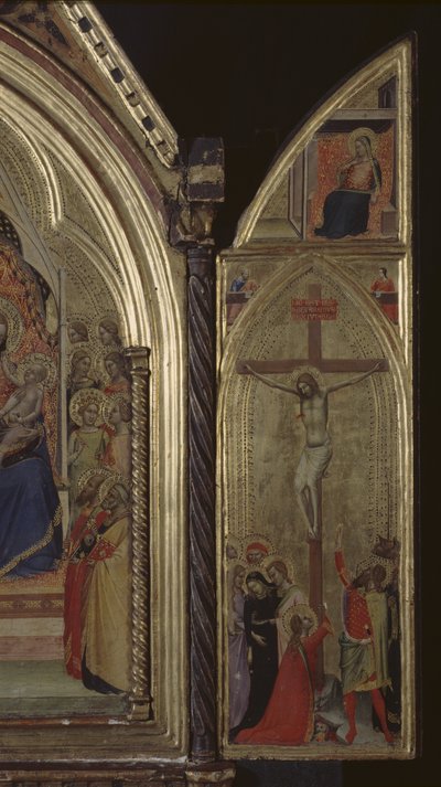Triptyykki (oikea paneeli) Kristuksen ristiinnaulitseminen ja ilmestys (ylhäällä) 1338 (tempera ja kultalehti paneelissa) (katso myös 225310, 225332) tekijältä Bernardo Daddi
