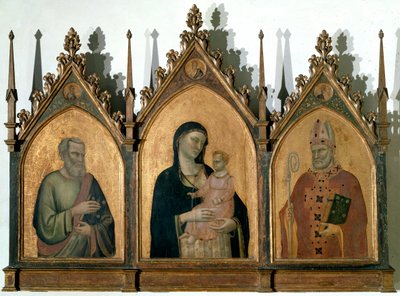 Kaikkien pyhien triptyykki tai Madonna lapsen kanssa evankelista Matteus ja Barilaisen Pyhän Nikolauksen välillä - Tempera paneelissa tekijältä Bernardo Daddi
